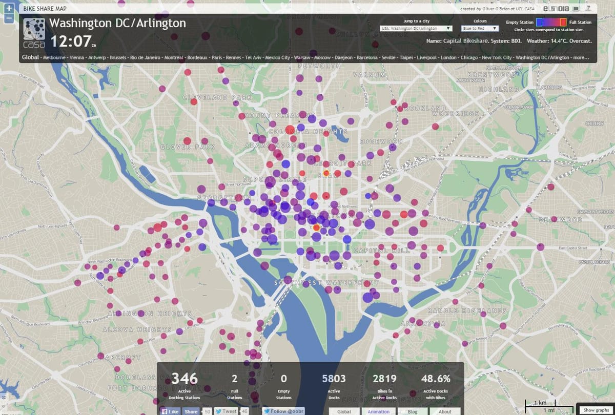 dc închiriere de biciclete hartă