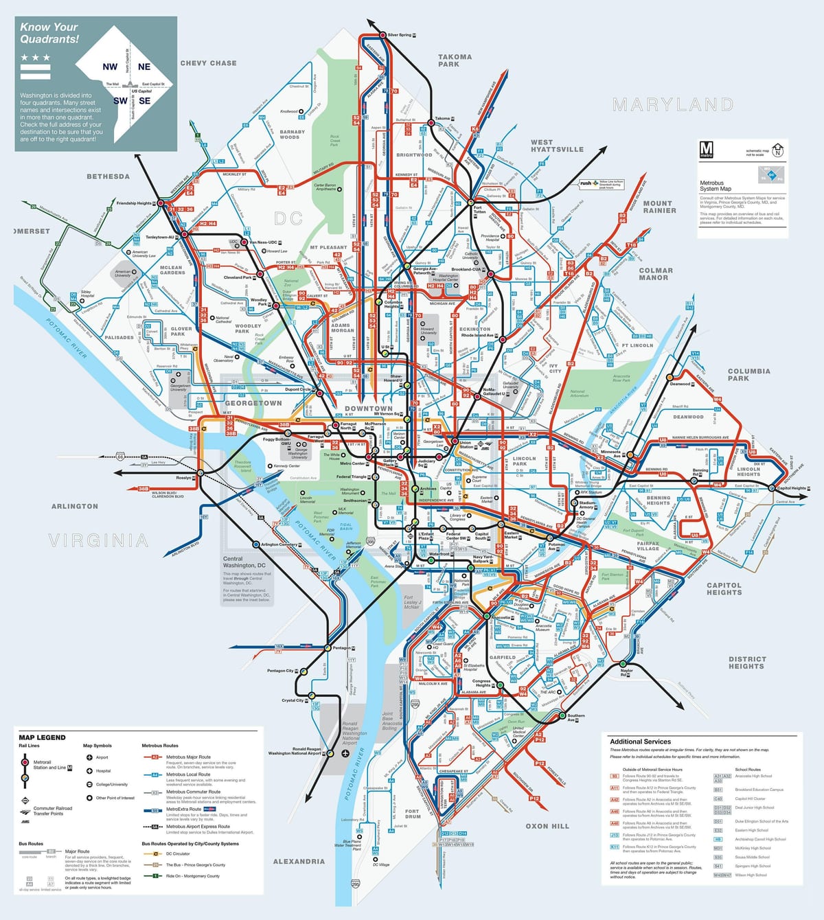 washington dc rute de autobuz hartă