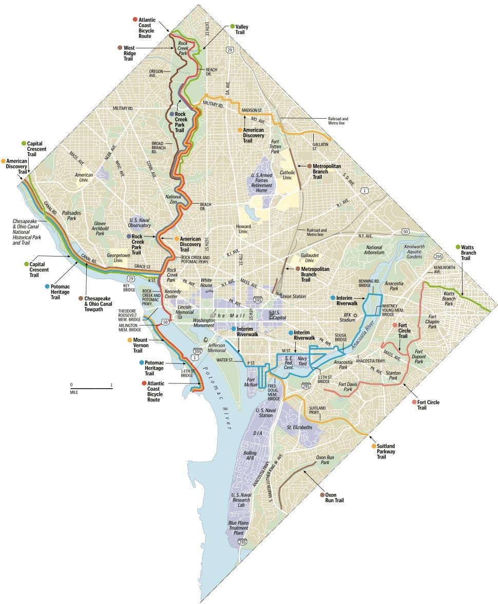 washington dc trasee de biciclete hartă