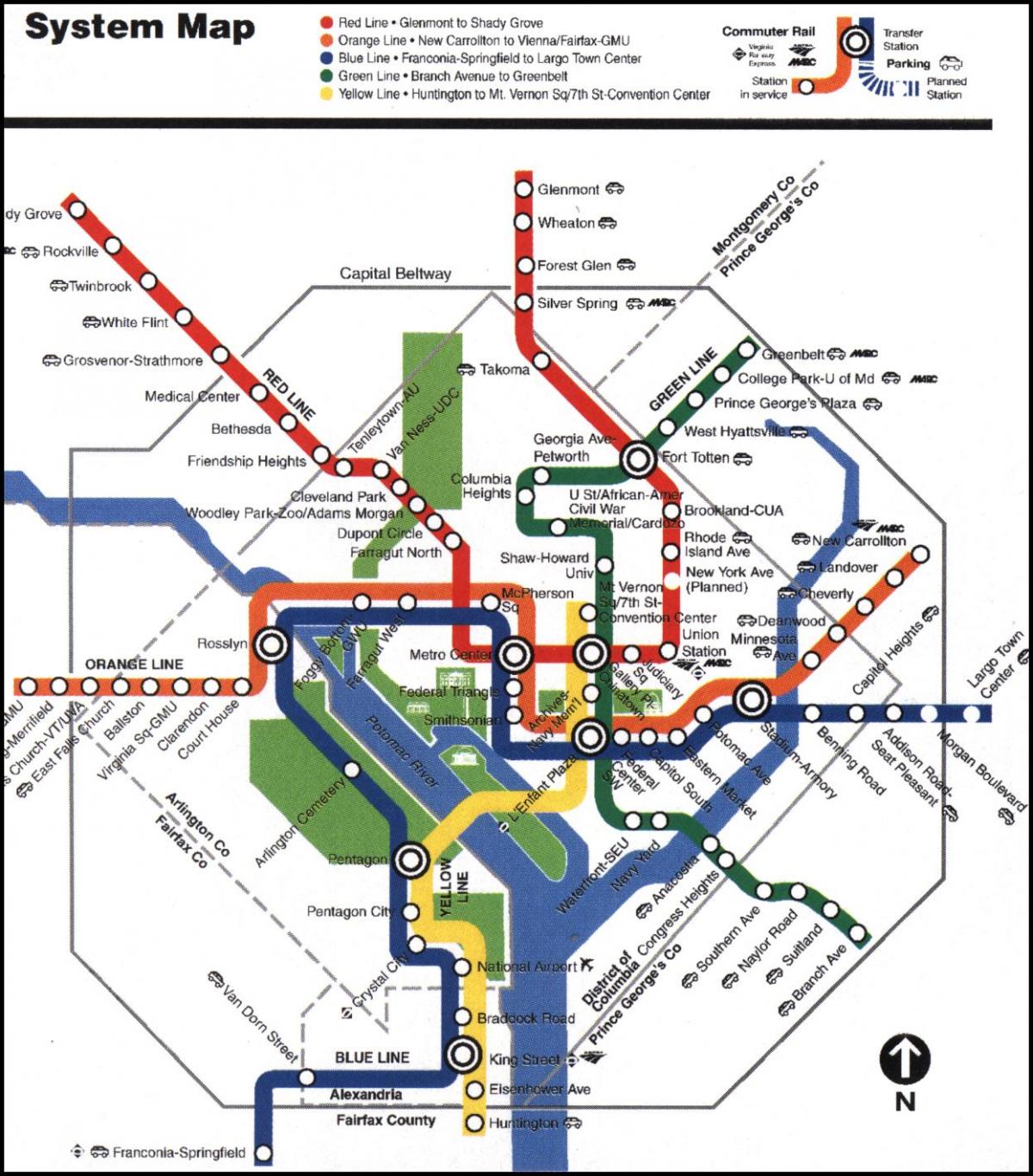 washington dc metro tren hartă