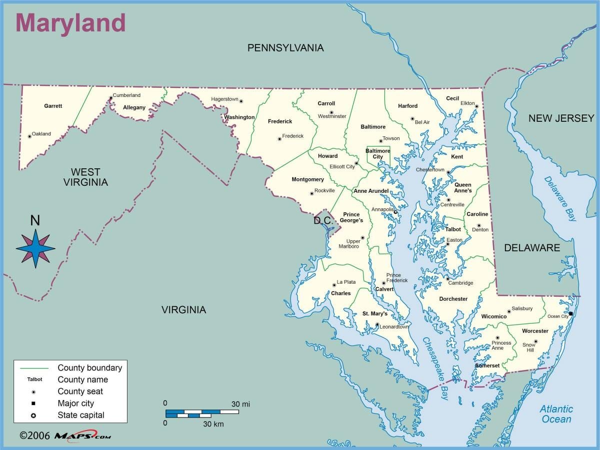 harta maryland și washington dc