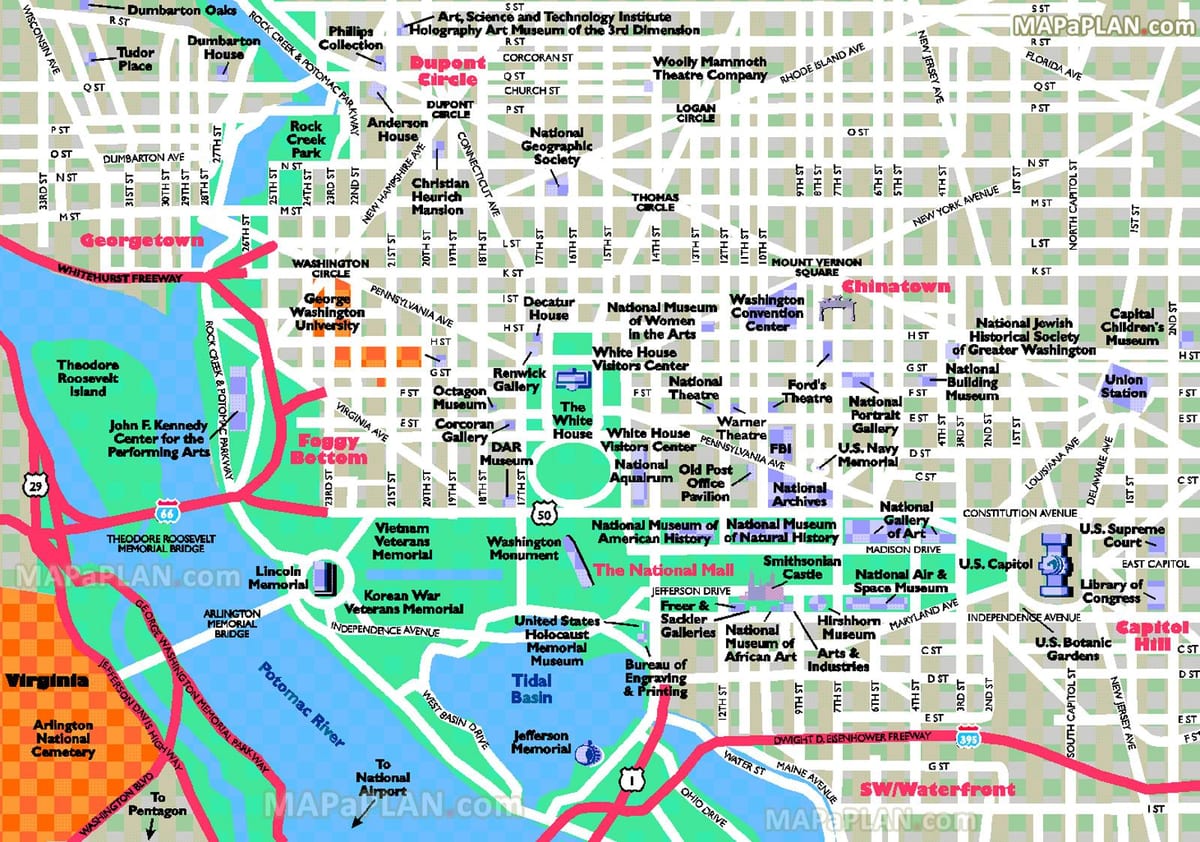 washington dc atracții turistice hartă