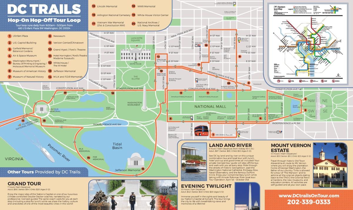 washington dc hop on hop off harta rutelor de autobuz