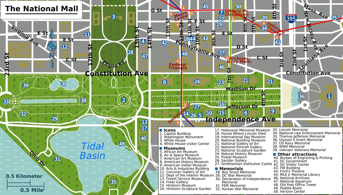 washington national mall hartă